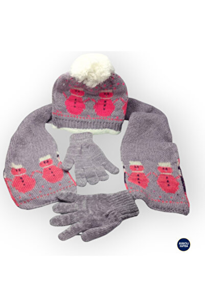 Mustran Set de 3 mănuși pentru copii, tricotaje căptușite cu lână, eșarfe, mănuși - model gros de tricotat pentru cadou de iarnă