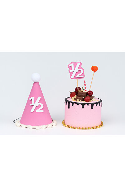 aloha concept Σετ ροζ καπέλο για πάρτι Τούρτα διακοσμημένη έγινα 6 μηνών μισή...