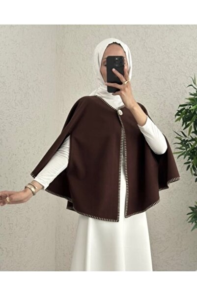 Modamorfo Shepherd's Stitch Pocketed Cashmere Poncho - Brown