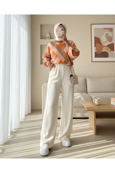 Modamorfo Volné úpletové kalhoty kamenné barvy