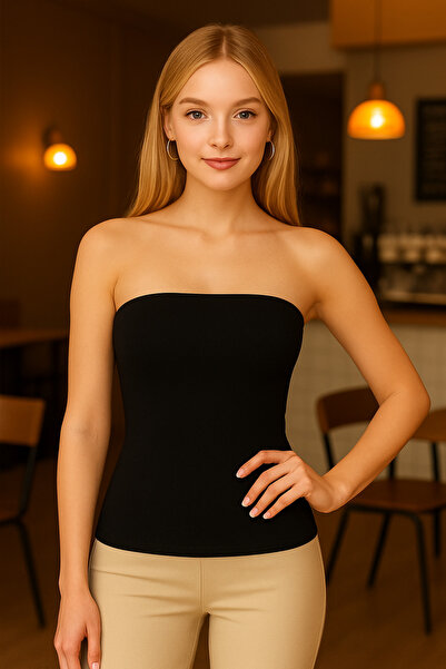 Olyssia Maiou negru fără bretele pentru femei, mulat pe corp – Top simplu, fl...