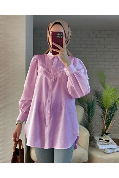 Modamorfo Güipur tasseled raw linen balloon sleeve shirt - powder