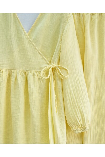 Modamorfo Muslin Suit with Elastic Sleeves and Lace-Up - Light Yellow