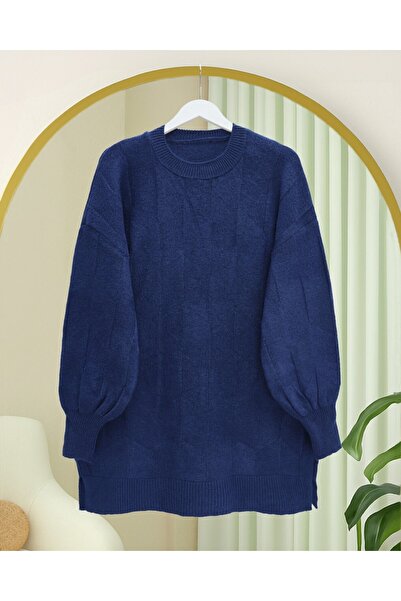 Modamorfo Round Neck Casual Patterned Knitwear Sweater - Navy