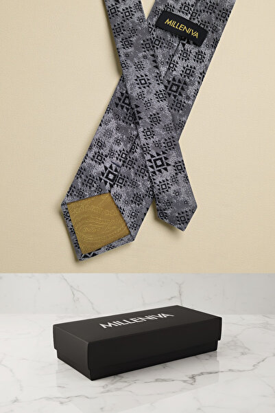 Milleniva Motif Pattern Batik Gray Tie & Handkerchief