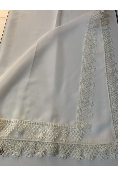 Sevgi Bağı Başörtüsü İğne Oyası Namaz Örtüsü Mevlüt Örtüsü Krem Rengi Şal Baş...