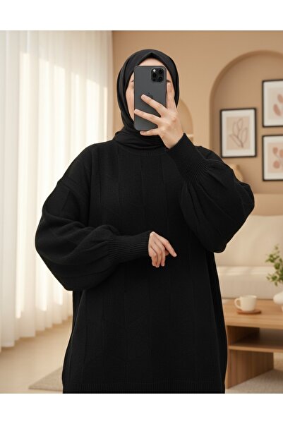 Modamorfo Round Neck Casual Patterned Knitwear Sweater -Black