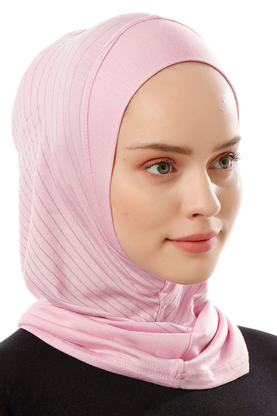 Ecardin Ριγέ Αθλητικό Hijab Bone Turban -ST296 ΡΟΖ
