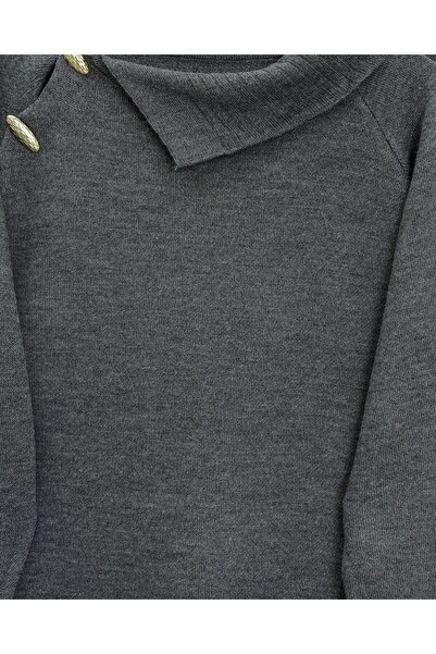 Modamorfo Half-High Neck Knitwear Set with Cross-Button Collar - Smoked