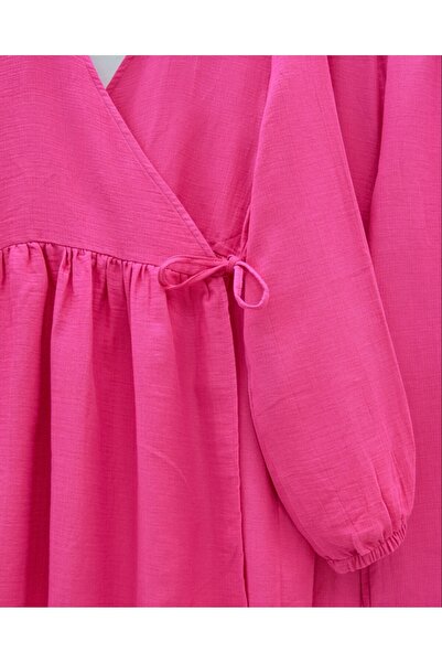 Modamorfo Muslin Suit with Elastic Sleeves and Lace - Fuchsia