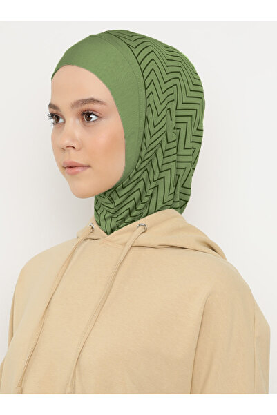 Ecardin Ζιγκ-ζαγκ ριγέ αθλητικό Hijab Bone Turban - ST297 KHAKI