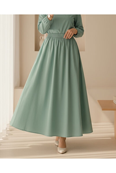 Modamorfo Elastic Waist Double Pocket Poplin Flared Skirt