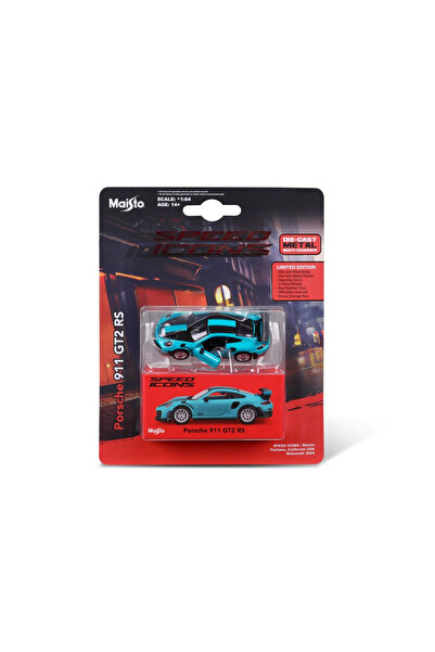 Maisto Masinuta metalica Speed Icons Porsche 911 GT2 RS Miami Blue, scara 1 la 64 (Albastru)