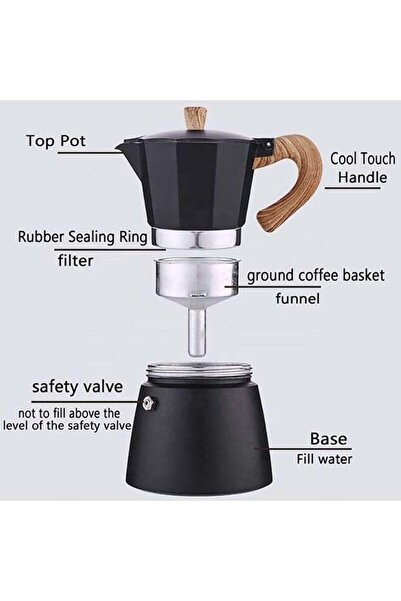 fulina Coffee Pot, Moka Pot Italian Coffee Maker,300ml Stovetop Espresso for Cappuccino or Latte (Black)