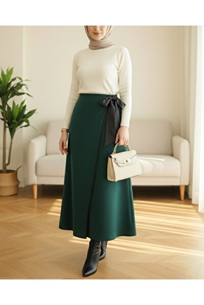 Modamorfo Elastic waist tie-up Piped checkered skirt - emerald