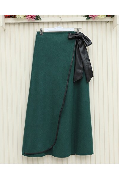 Modamorfo Elastic waist tie-up Piped checkered skirt - emerald