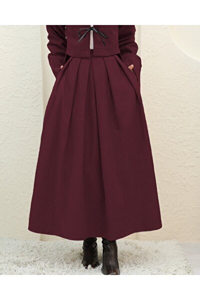 Modamorfo Pleated Zippered Skirt - Burgundy