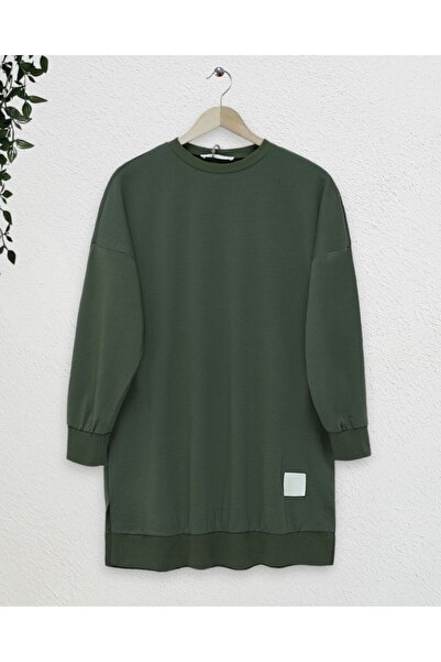 Modamorfo Crew Neck Slit Crest Sweatshirt - Khaki