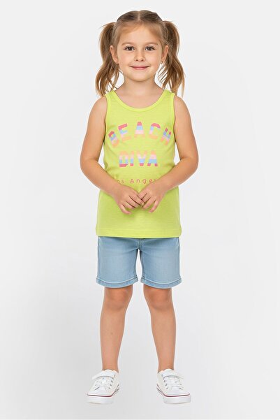 Overkids بلوزة بدون أكمام بطبعة جرافيكية للبنات الصغار، لون أخضر ليموني