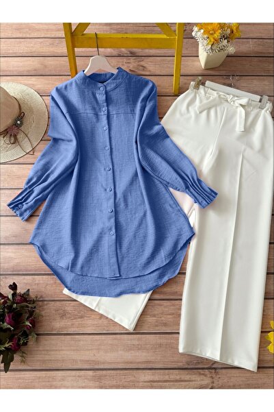 Modamorfo Сорочка з драпірованими рукавами та овальним вирізом - індиго