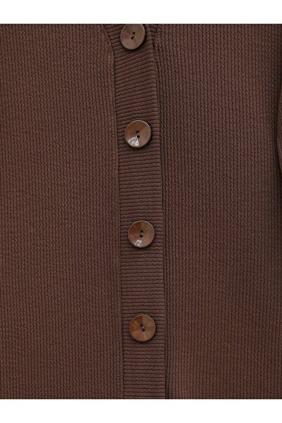 Modamorfo Corded Fabric twisted fabric buttoned long cardigan -coffee