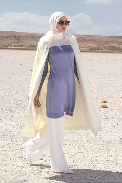 Alvina İKİ RENKLİ OMUZLARI FIRFIRLI TRİKO TUNİK 42040