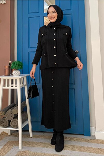 TRENDTESETTÜR KADIN SİYAH TRİKO ETEKLİ TAKIM T 60332