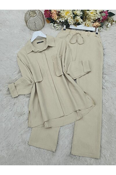 Modamorfo Σετ λινό διπλό με τσέπες φυσούνας - Μπεζ