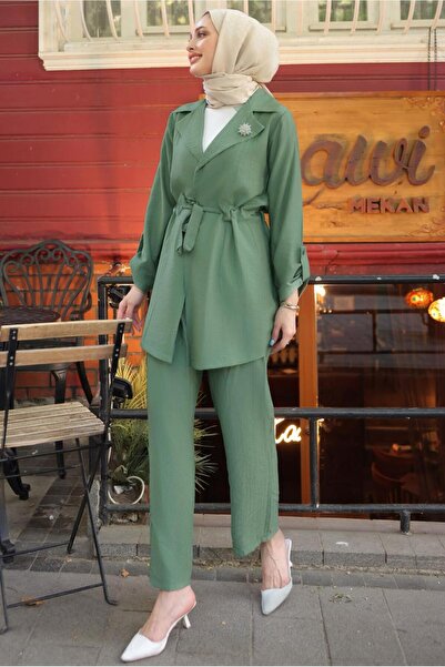 TRENDTESETTÜR Women's Green (Mint) Brooch and Pants Suit t 3674