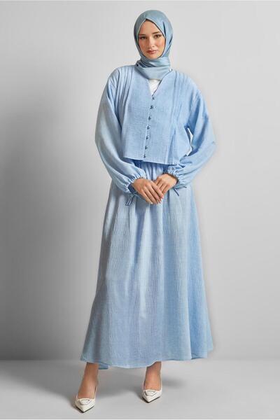 TRENDTESETTÜR Women's Blue Buttoned Skirt Suit t 1922