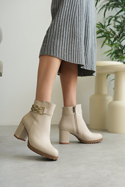 sv savves Women's Zippered Buckle Detailed Daily Use Short Heeled Boots Shoes