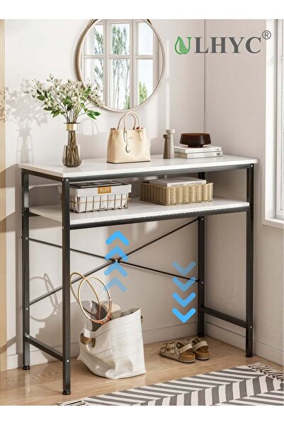 ULHYC 2-Tier Space-Saving Console Table 100x30x90 cm - Narrow Entryway/Sofa Table with Bottom Shelf