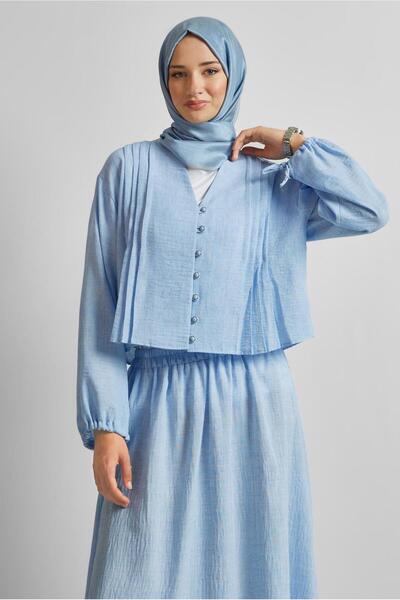 TRENDTESETTÜR Women's Blue Buttoned Skirt Suit t 1922