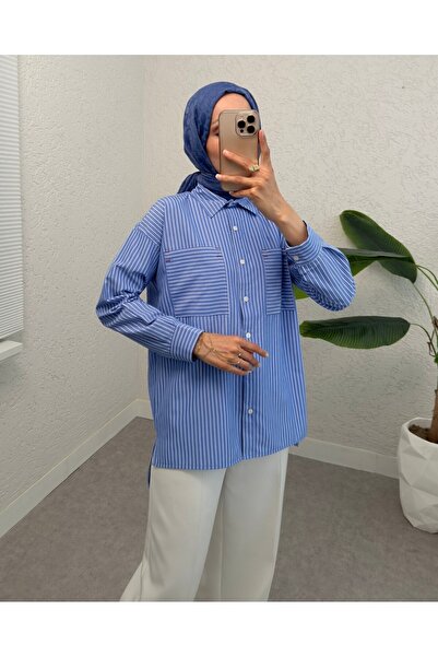 Modamorfo Cămașă cu dungi cu puncte - Albastru