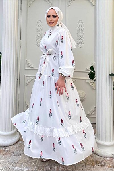 TRENDTESETTÜR Women's Red Patterned Dress t 61532