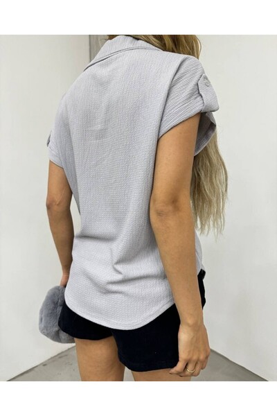 Modamorfo Double Sleeve Single Pocket Wrinkle Shirt - Gray