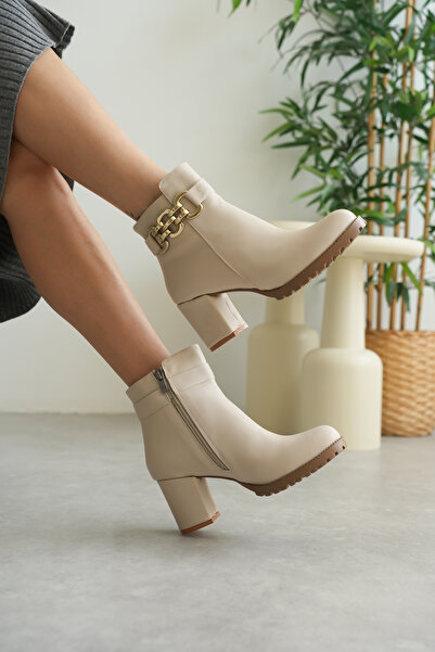 sv savves Women's Zippered Buckle Detailed Daily Use Short Heeled Boots Shoes