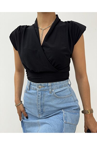 Modamorfo Zero sleeve Shoulder Pad piece Double-Breasted model sandy blouse - black