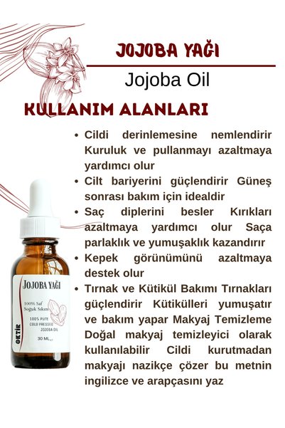OKTİR Jojoba Oil 30 ml (Massage - Facial Yoga) 100% Pure & Cold Pressed Skin Hair Nail Makeup Removal