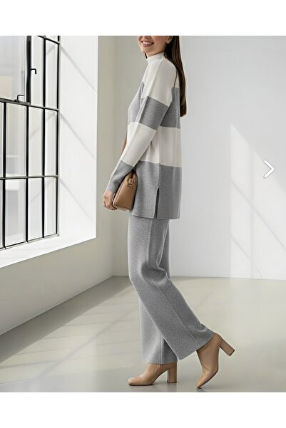 Modamorfo Stone Colored Half-Neck Knitwear Set