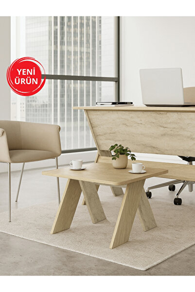 dorpek Sora Ofis Sehpası Orta Sehpa Rota - Traverten