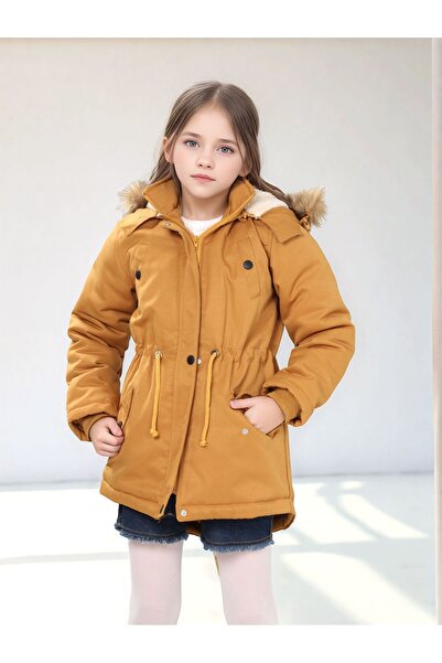 Wild Flower Hooded Long Girl's Winter Coat with Fleece Inside
