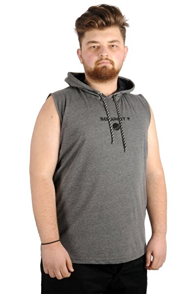 ModeXL Mode Xl Plus Size Men's Sleeveless Hoodie So What 21126 Antramelange