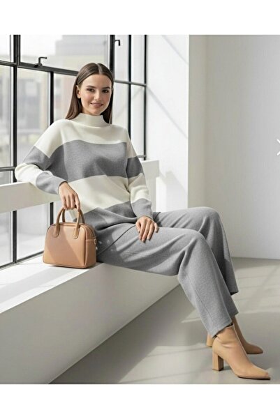 Modamorfo Stone Colored Half-Neck Knitwear Set