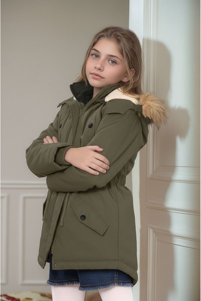 Your Consent Girl's Winter Thick Inner Fleece Long Parka Model Coat