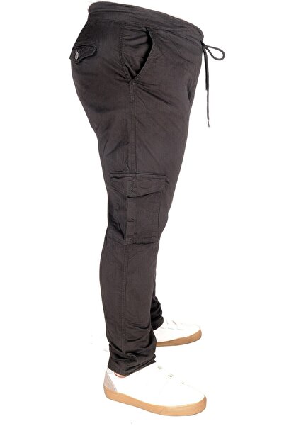 ModeXL Milano 21912 - Μαύρο λινό παντελόνι Cargo Jogger, μεγάλο μέγεθος