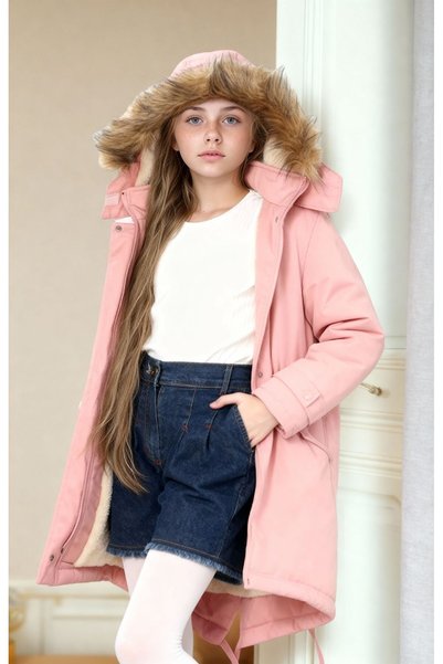 Your Consent Girl's Winter Thick Inner Fleece Long Parka Model Coat