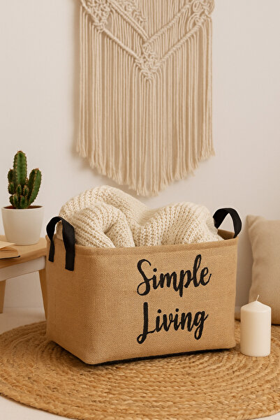 LUXWAY HOME Simple Living Baskılı Jüt Kumaş Dikdörtgen Sepet – Çok Amaçlı Taş...