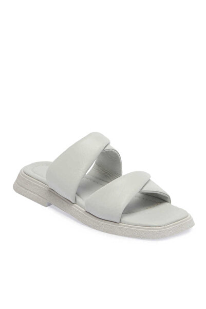 Tergan Gri Hakiki Deri Kadın Terlik - K24Y1TR67130-B43