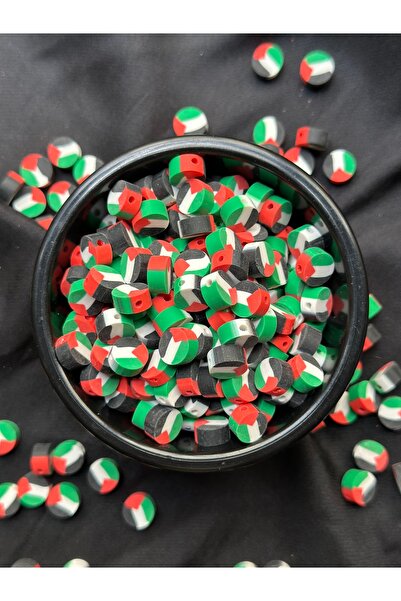 Bijumix Aksesuar 25 Adet 10 mm Filistin Bayrak Figürlü Polimer Kil Fimo Boncu...